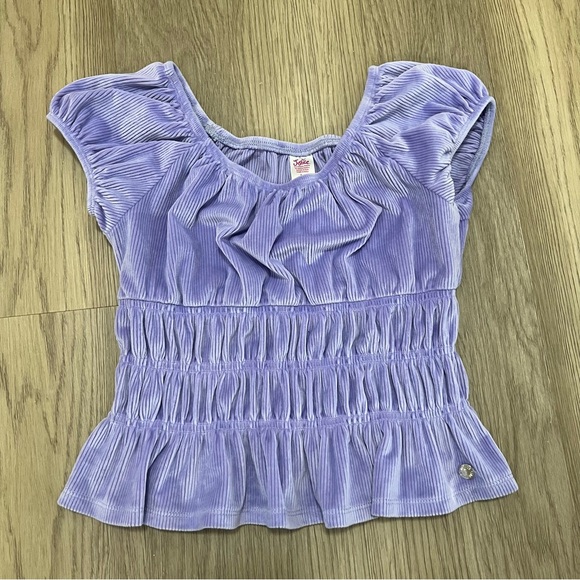 Velour Purple Ruched Girls Top - Medium (10) - Picture 1 of 4